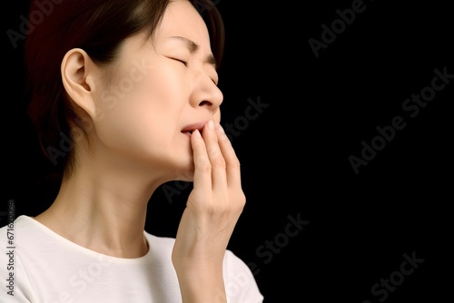 Asian elder woman suffering from toothache