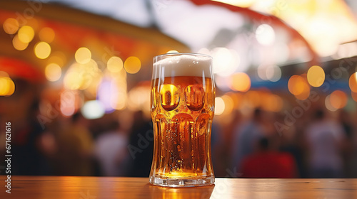 Cold glass of beer in Oktoberfest (Germany) - The world's largest beer festival held in Munich.