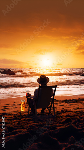 Man drinking beer alone on the beach