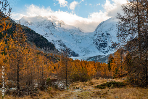 A close-up view of the Morteratsch glacier in autumn, Engadin, Switzerland.
