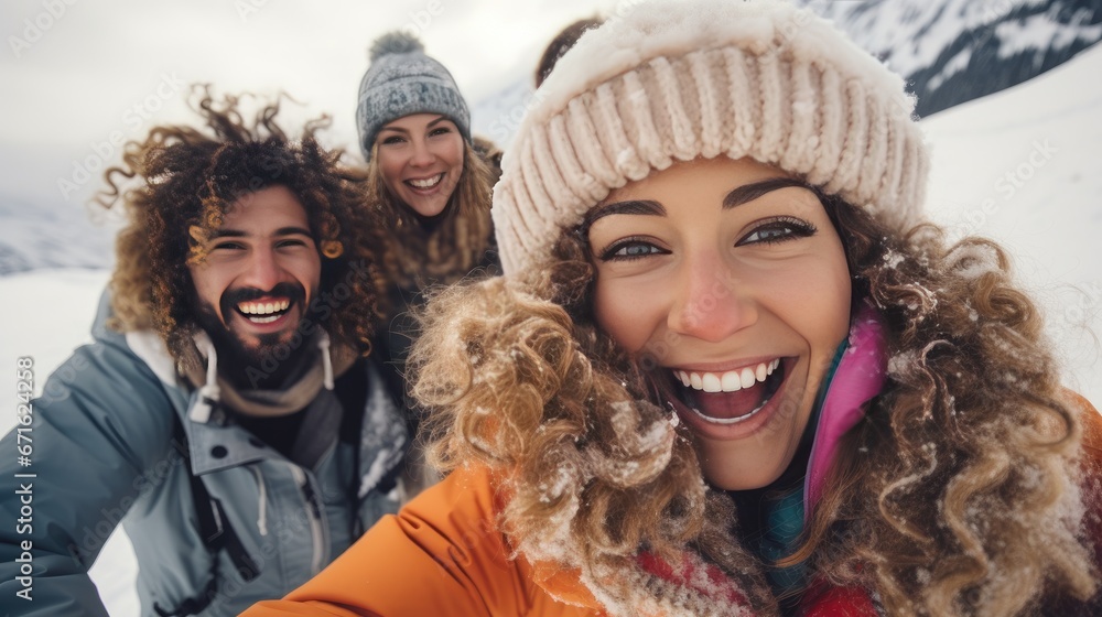 Group of friends is having fun during the winter Group of friends is having fun during the winter