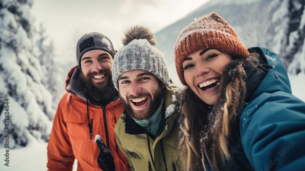 Group of friends is having fun during the winter Group of friends is having fun during the winter