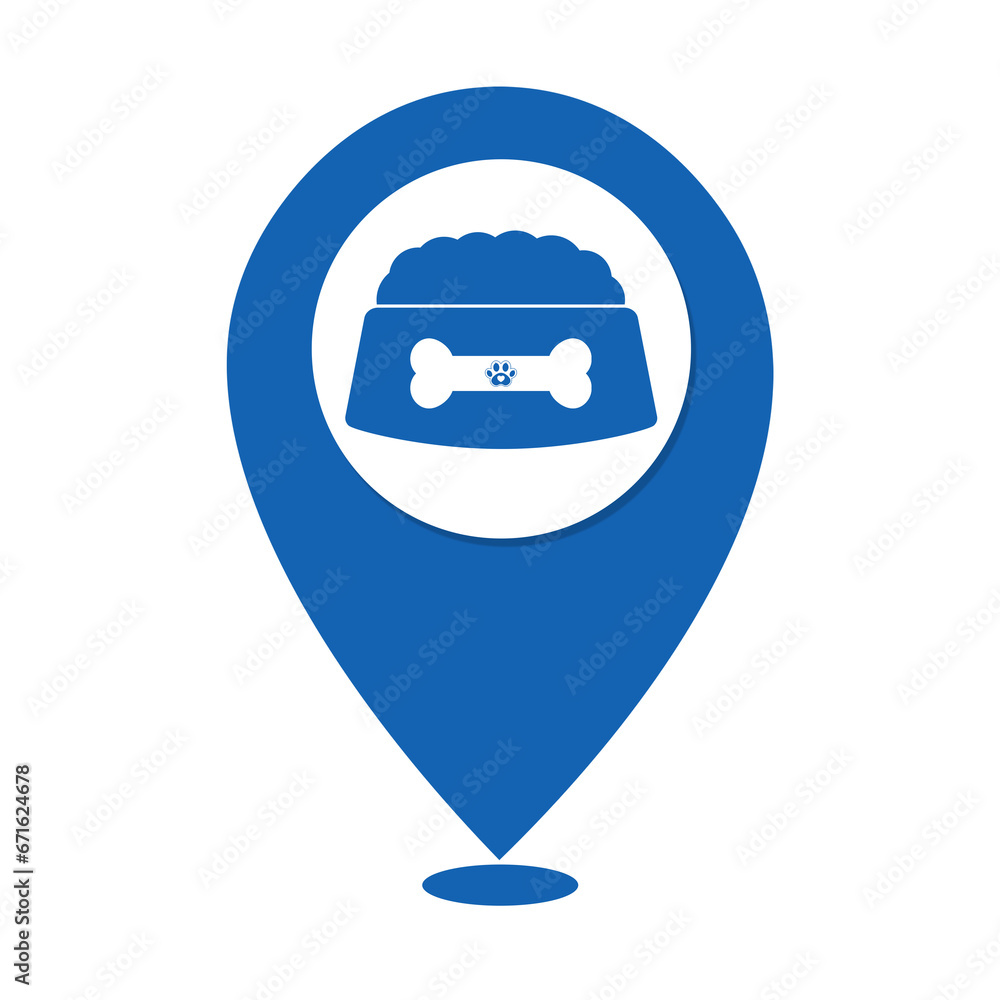 blue dog food bowl and bone location icon blue dog food bowl and bone location icon