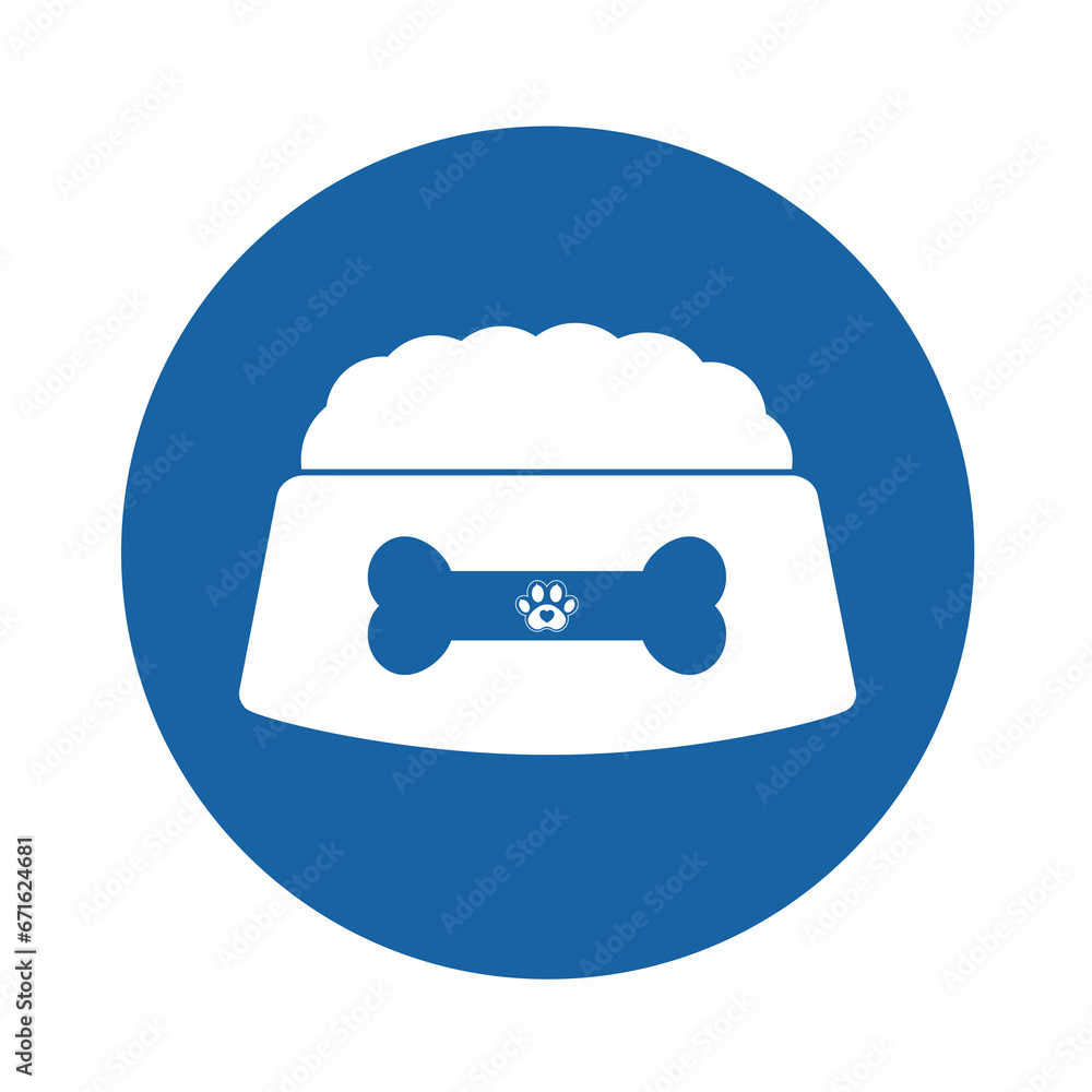 blue dog food bowl and bone circle icon blue dog food bowl and bone circle icon