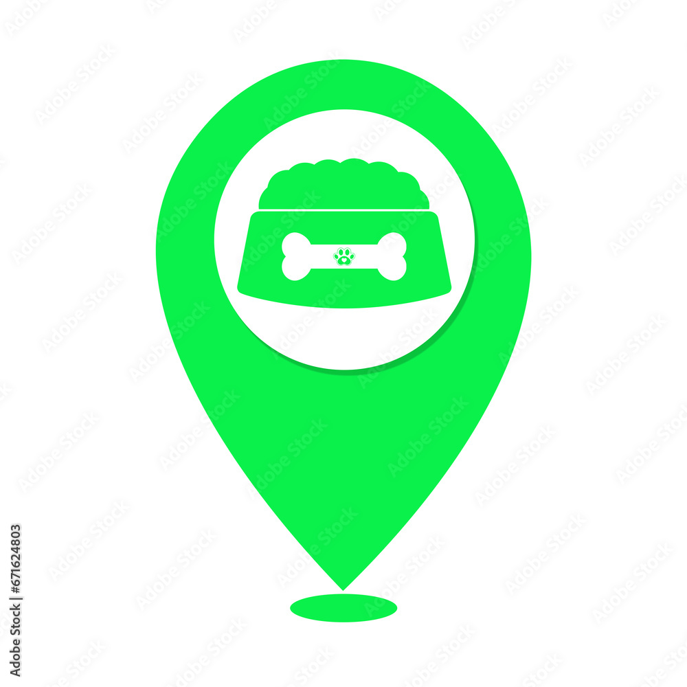 green dog food bowl and bone location icon green dog food bowl and bone location icon