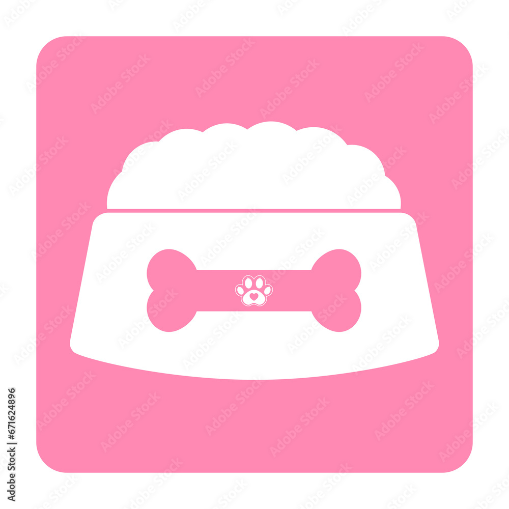 pink dog food bowl and bone square icon pink dog food bowl and bone square icon