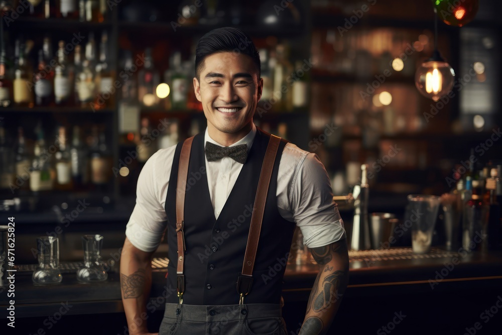 Fototapeta premium Asian Male Bartender Employee Professional Concept Generative AI