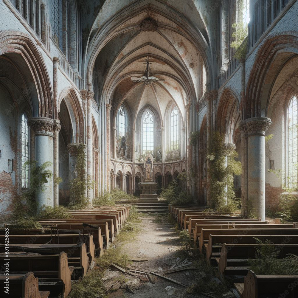 Interior of an abandoned and ruined church