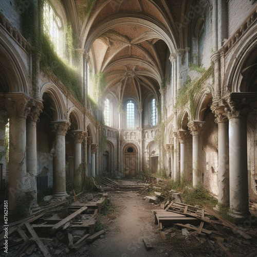 Interior of an abandoned and ruined church