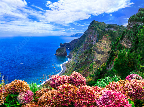 Rocha do Navio Cable Car - beautiful nature scenery and popular tourist attraction. Splendid Madeira island. Portugal..