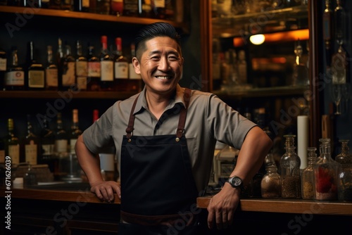 Asian Man Bartender Industry Lifestyle Background Generative AI