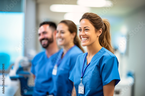 Smiling Healthcare Workers in a Bright Clinical Environment