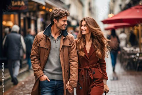 Loving couple waling hand i...