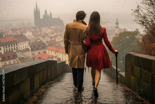 Loving couple walking hand ...