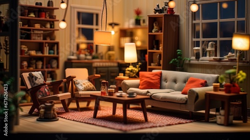 Miniature modern living room, AI generative © Resi