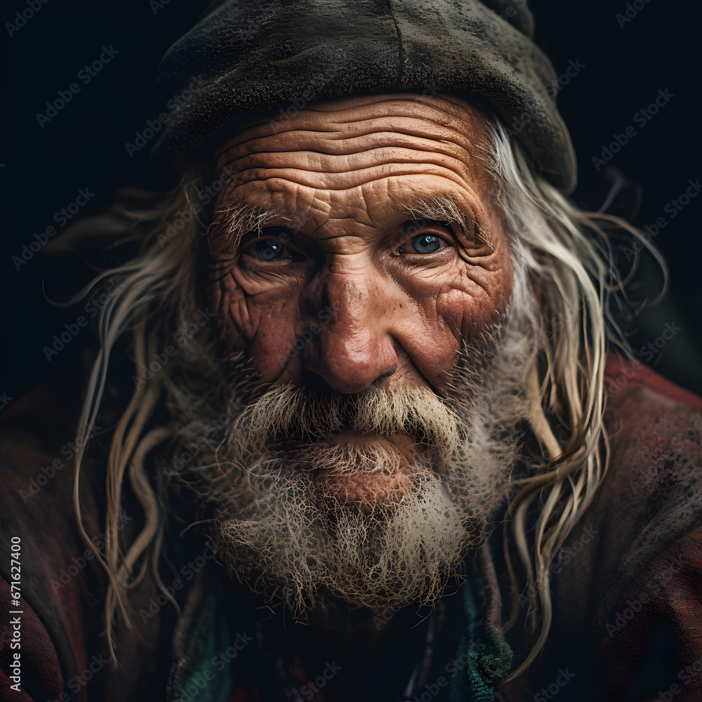 Portrait of a person with hat, dark background. Portrait of a person with hat, dark background.