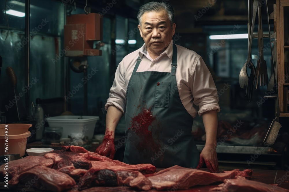 Asian Man Butcher Occupation Lifestyle Environment Generative AI
