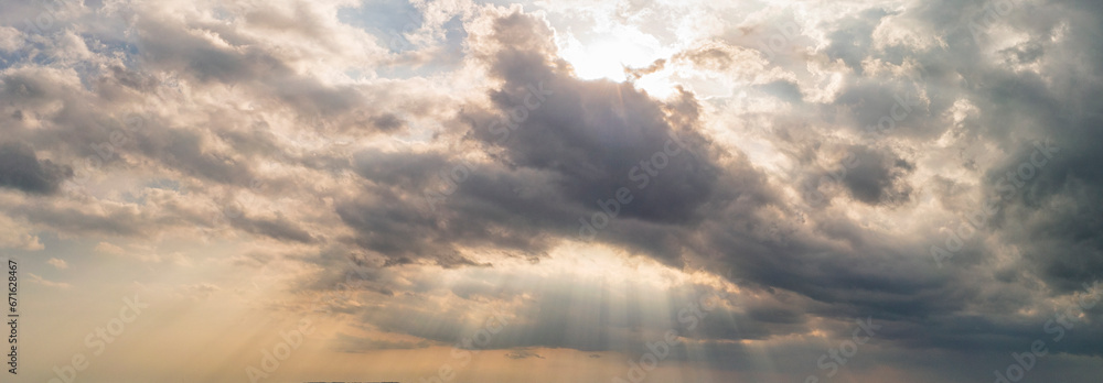 Stunning clouds and sun rays in the sky