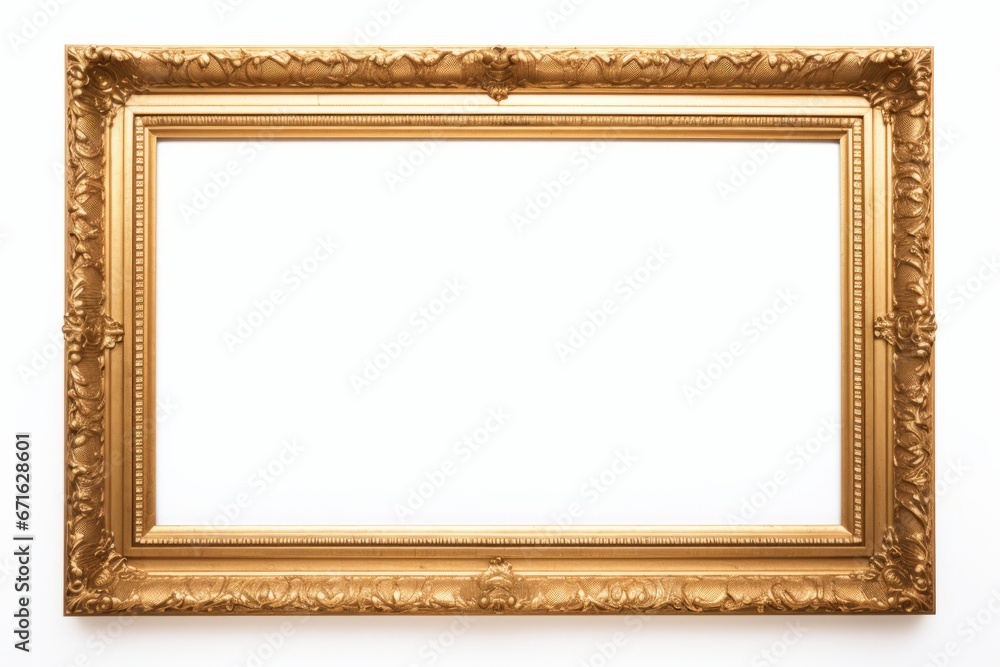 Fototapeta premium Plain gold frame on white background. Vintage retro style