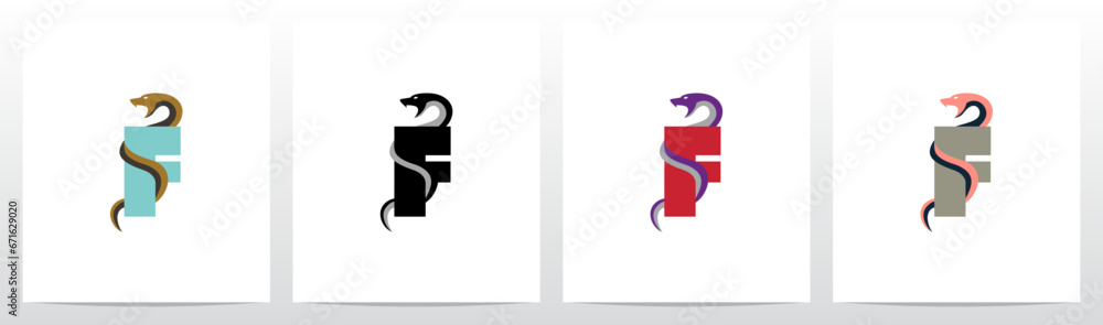 Snake Encircling Letter Logo Design F Snake Encircling Letter Logo Design F