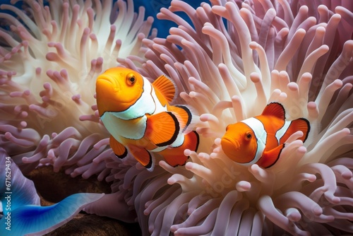 Amphiprion ocellaris clown fish and anemone in the sea