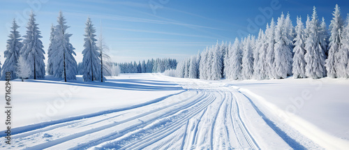 a empty ski resort with tracks in the snow