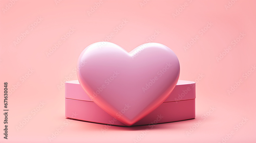 Heart Shaped Gift Box on pink background. Shopping template for advertising Boxing day. Banner.