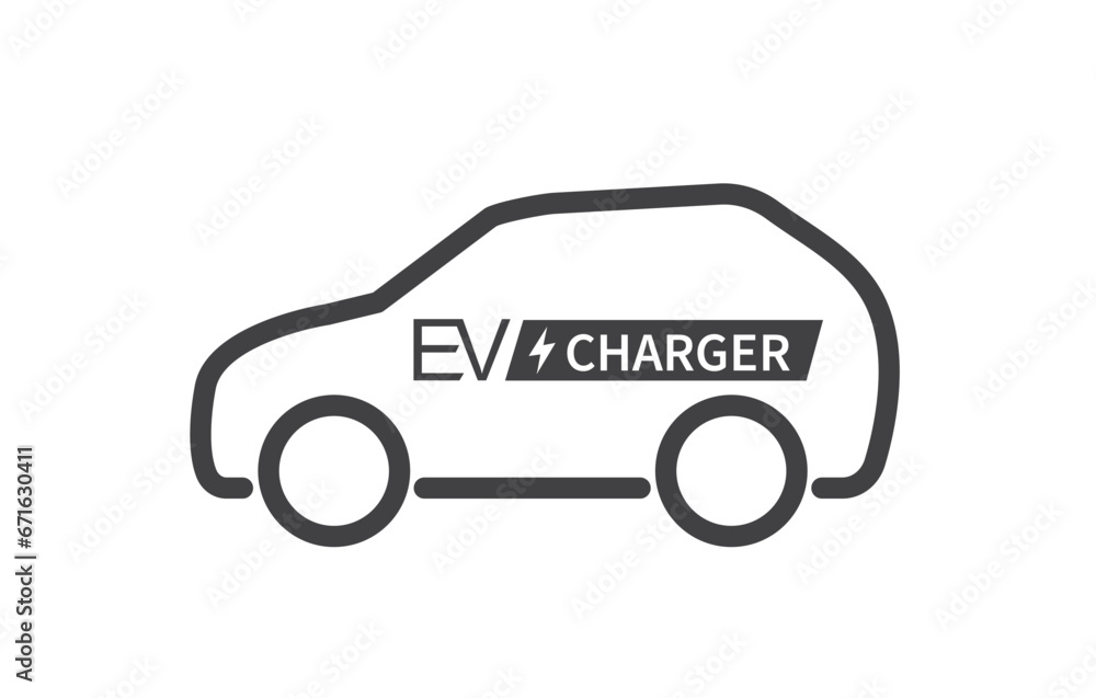 Electric car charging. Battery Charging icon. Ev car. Eco friendly vehicle concept. Vector illustration.