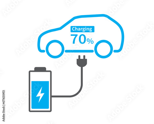 Electric car charging. Battery Charging icon. Ev car. Eco friendly vehicle concept. Vector illustration.