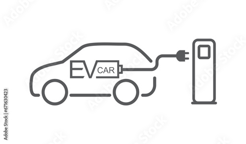 Electric car with charging plug. Environmental care concept. Vector illustration.