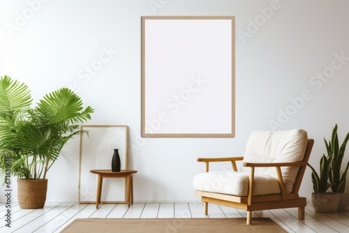 Modern interior design with poster artwork mock up template. Blank empty picture frame for poster or painting © Werckmeister