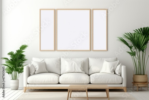Mockup frame in interior background  room in light pastel colors  Scandi-Boho style