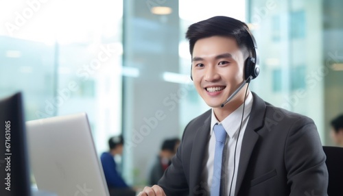 Asian Male Customer Service Representative Industry Attractive Setting Generative AI photo