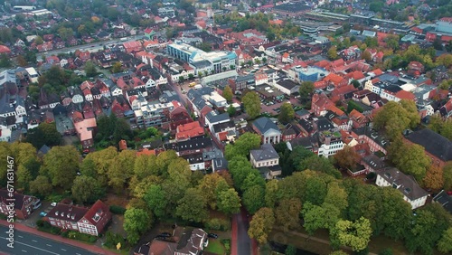 Aerial of the old town of Aurich in Germany on a cloudy autumn day photo