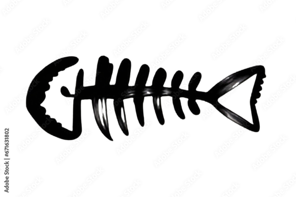 Fish Bone Skeleton Hand-Painted with an Ink Brush Stroke: PNG Clipart ...