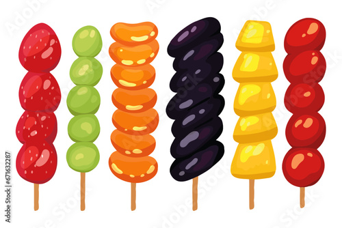 Set of Tanghulu , Chinese Candied fruit illustration. Chinese dessert illustration vector.