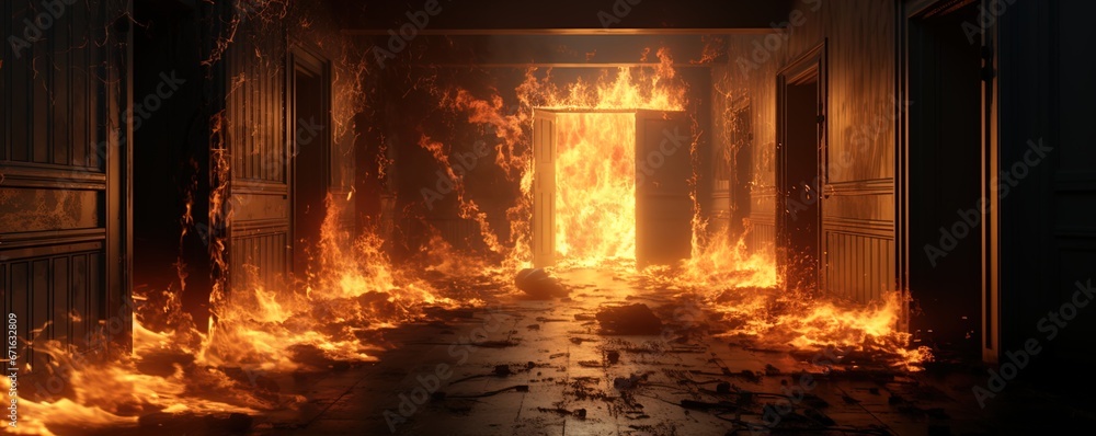 Blazing inferno in a hallway, Great for stories on crime, arson, firefighters and more. Blazing inferno in a hallway, Great for stories on crime, arson, firefighters and more.