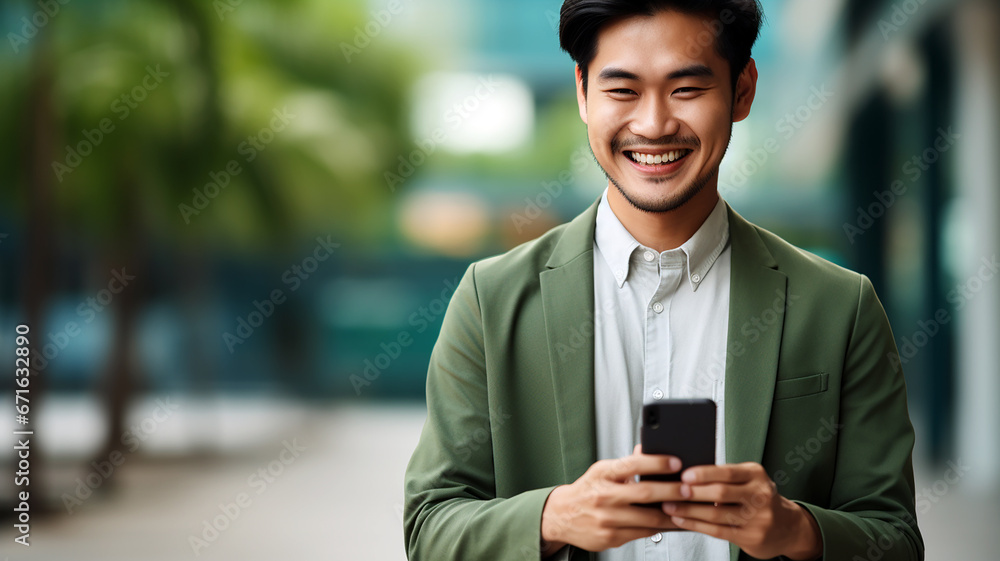 Young male person smiling happy pretty and holding mobile phone. Typing message doing ecommerce shopping on cell, using trendy apps on cellphone with copy space background. Young male person smiling happy pretty and holding mobile phone. Typing message doing ecommerce shopping on cell, using trendy apps on cellphone with copy space background.