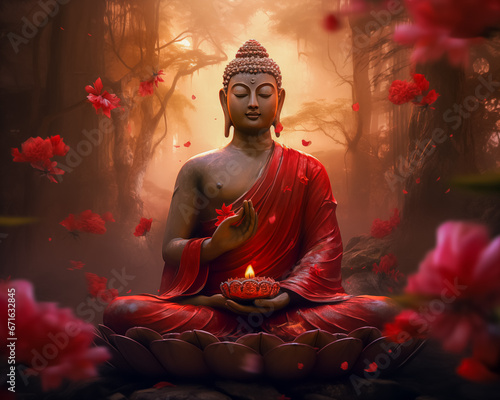 buddha in colorful vintage style illustration. Abstract painting, oil painting