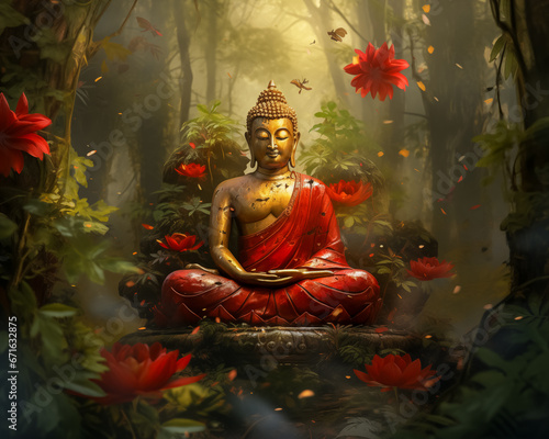 buddha in colorful vintage style illustration. Abstract painting, oil painting