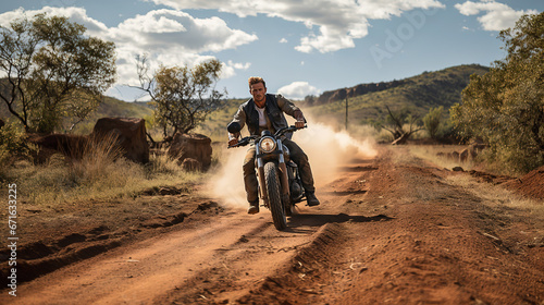 Sleek and Confident: Stylish Man on a Motorcycle Adventure
