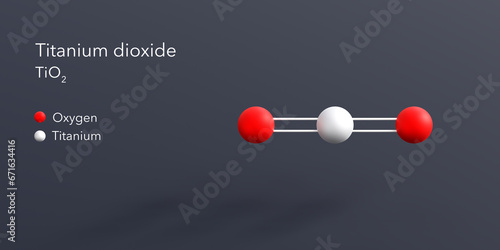 Fototapeta titanium dioxide molecule 3d rendering, flat molecular structure with chemical f