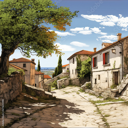 Digital painting illustration of a rural landscape © 인혜 갈