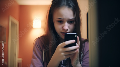 teenage girl shy with a phone