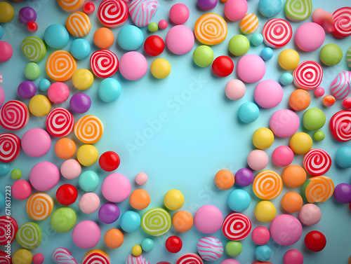 Sweet bright colors minimalism on blue background. High quality