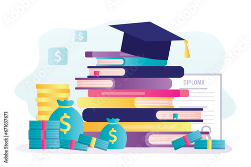 Invest money in education. Concept of tuition cost, scholarship, school grant. Scholarship education study cost money, loan credit, pay learning price, college diploma,