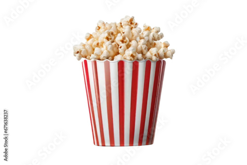 Popcorn Bag Filled with Striped Popcorn, Isolated on a Transparent Background