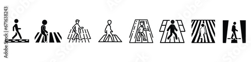 Crosswalk icon. Flat crosswalk vector icon, crosswalk location icon. crosswalk flat icon symbol. crosswalk, the pedestrian is on the zebra, stick figure man icon, Pedestrian Crossing Road Traffic Sign