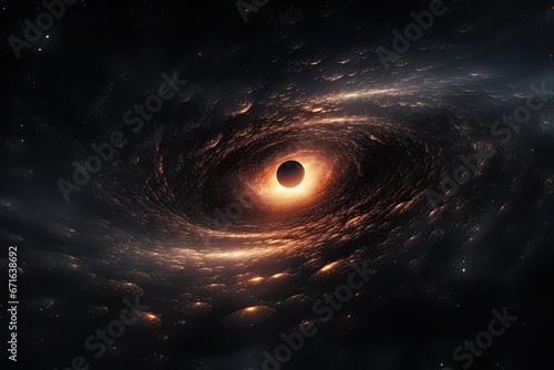 An artist's representation of a black hole's intense gravitational pull bending nearby starlight