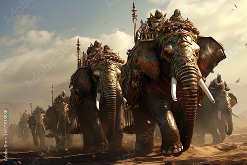 A herd of war elephants in battle. Great for fantasy, historical fiction, ancient battles and more.  © ECrafts